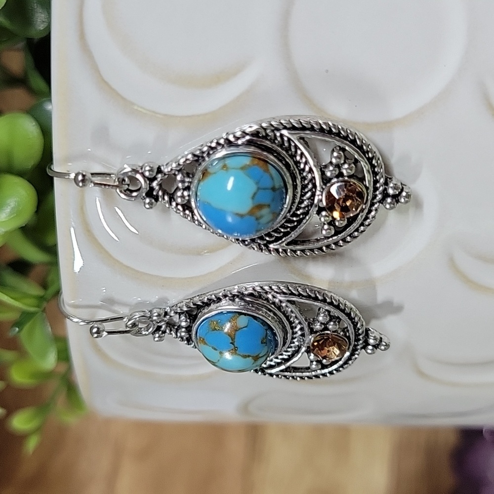 🔥LAST PAIR🔥 Bohemian Copper Turquoise Drop Earrings - Picture 6 of 7